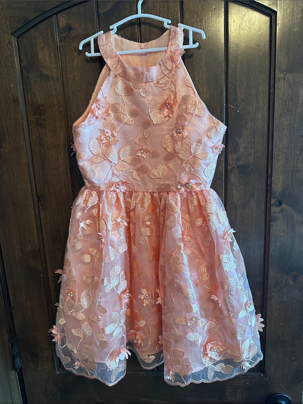 Rare Editions Peach Embroidered Floral Dress